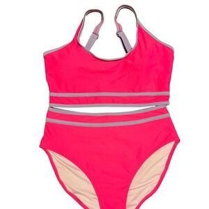 BMJL Women's Hot Pink Gray Trim High Waist Bikini Set Size M